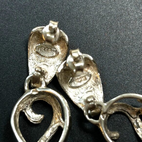 Sterling Silver 925 Door Knocker Scroll Drop Shaped Bold Dangle Earrings 1.5" L - Picture 7 of 9